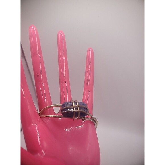 Vintage Bracelet Cuff Silver Tone Gold Tone Wire Wrapped Purple Stone Jewelry - Picture 4 of 15